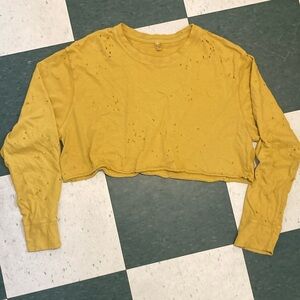 Distressed Long Sleeve Cropped Boxy Tee (Emma & Sam)